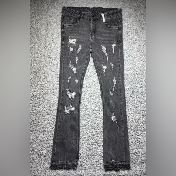 Pheelings Jeans Mens 32 Seize the Day Flare Stack Denim Distressed Raw Hem Fray - Picture 1 of 7